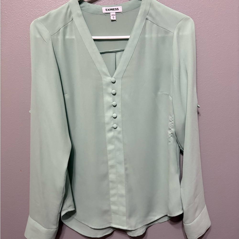 Express Women's Light Green Button-Down Blouse
